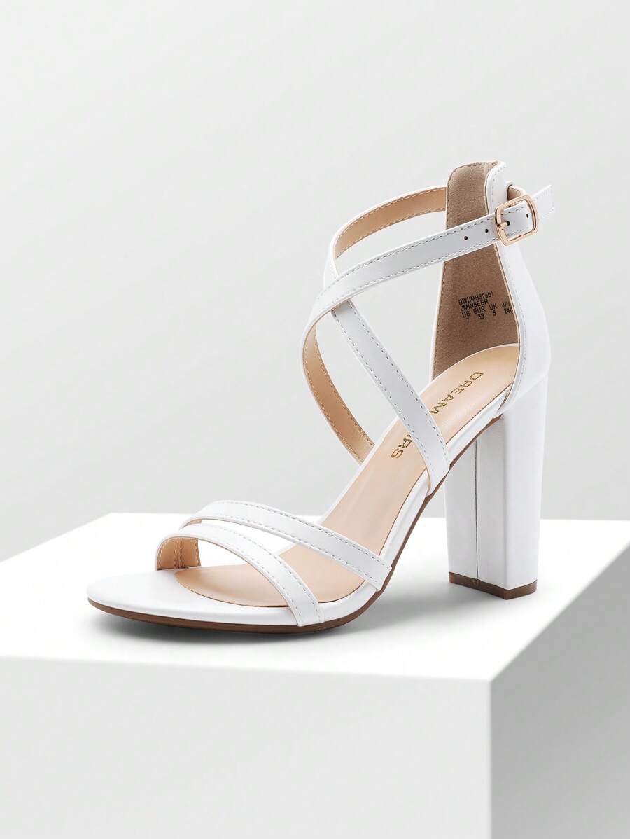 Women Multi Strap Chunky Heeled Sandals Soft Comfort Block Heeled Sandals For Prom Dancing Wedding - 白色 - 查看 1