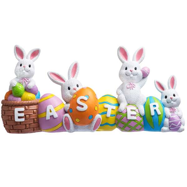 Decorazione da tavola di Pasqua felice, statuetta di coniglietto pasquale e centrotavola di uova di Pasqua, decorazione da tavola per casa e ufficio