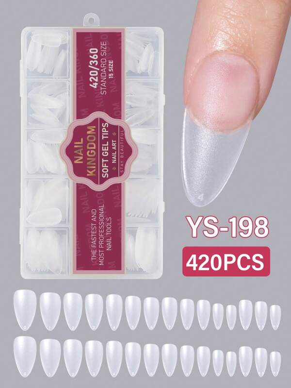 420Pcs/Box Transparent Matte Square Stiletto Almond Shape Full Cover 12 Sizes Soft Gel X Nails Tips Press On Nails Nail Supplies Nails