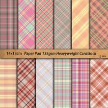 12 张粉色格子图案纸，复古风格欧洲花卉和植物设计，创意剪贴簿，办公室，学生，派对装饰，DIY 贺卡，礼品盒，爆炸盒材料，学校用品，返校