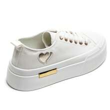 Women's Thick Sole Lace-Up Sneakers, With Heart-Shaped Patch, Available In Multiple Colors - White-9151 - View 4