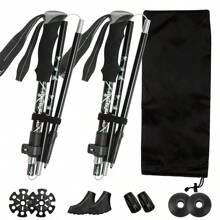 1 set de bâtons de randonnée pliants, légers et réglables en alliage d'aluminium avec un système de verrouillage rapide, convenant à la randonnée, aux voyages, à l'alpinisme, au camping, au trekking, au ski. Livré avec des embouts de protection, pour les femmes et les hommes.