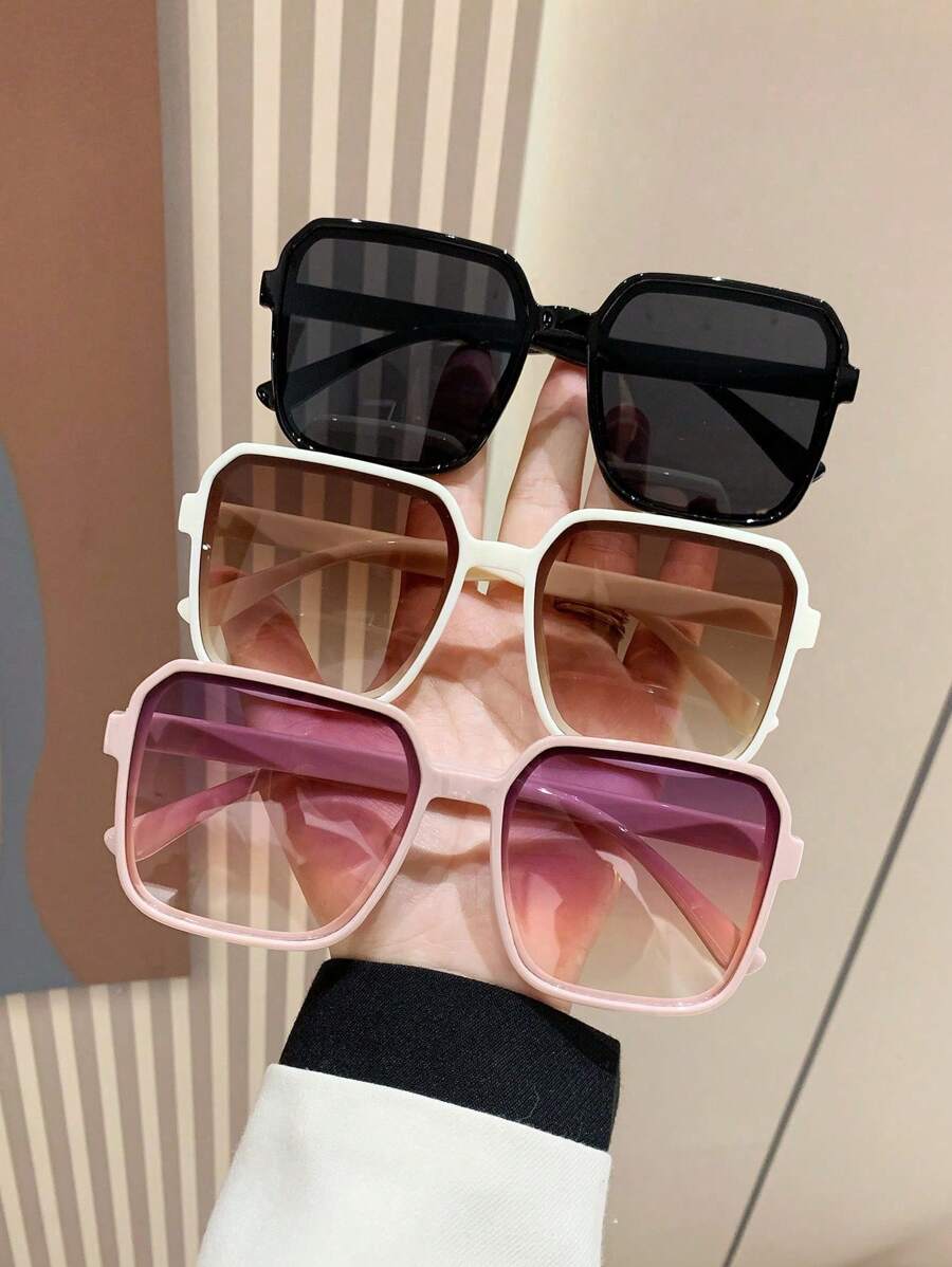 3 件装复古方形大框时尚眼镜男女款经典塑料户外旅行海滩度假休闲装饰日常佩戴时尚眼镜 - 彩色 - 查看 1