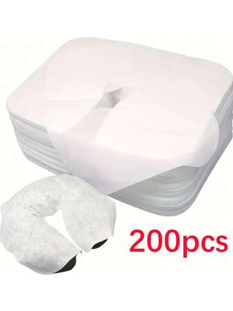 200 Pieces Of Soft Non-Woven Disposable Face Covers, Suitable For Massage Beds And Chairs, Tight Fit Design - Ideal Spa Facial Rest, White