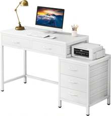 Computer Desk, 40 Inch Office Desks With 5 Drawers, Writing Table, PC Desks, Sturdy And Durable Desk For Home Office - White - View 7