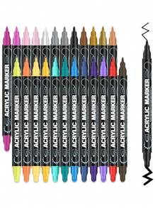Marcador de pigmento de acrílico, bolígrafo de pigmento de acrílico, bolígrafo de marcador de pigmento, bolígrafo de pigmento de doble punta, usado para pintura en roca, lienzo de madera, plástico, metal y piedra, marcado de puntos de acrílico para manualidades y productos artísticos DIY
