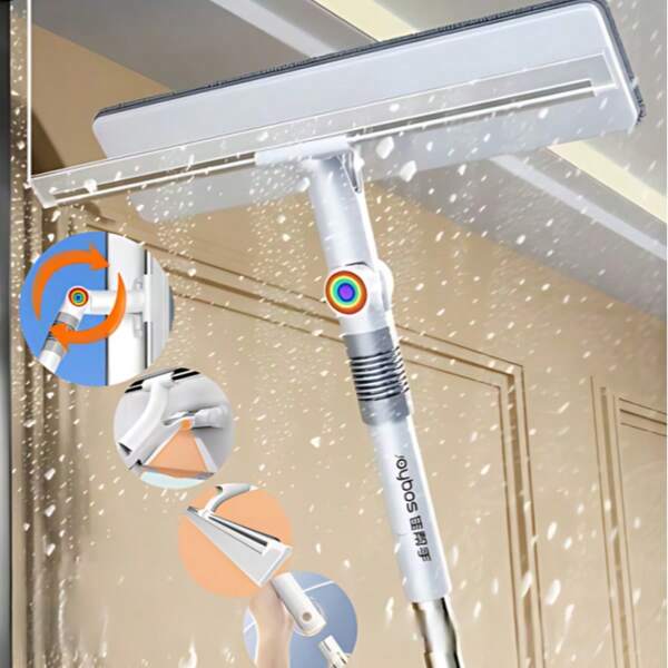 1 pezzo Joybos® Spazzola per la pulizia del vetro di 134 cm con manico lungo, Kit di tergivetro a doppia faccia 2 in 1, riutilizzabile, senza sforzo, senza bisogno di elettricità, pulizia delle finestre senza scala, detergente multifunzionale in silicone efficiente per vetri, pareti, pavimenti e superfici esterne