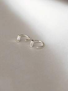 1 件 925 纯银小长方形环开口环耳环简约日常耳环礼物送给她