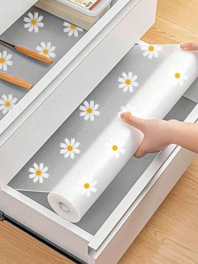 1/3 Rolls Daisy Shelf Liner For Kitchen Cabinets,Non-Adhesive Drawer Liner,Non-Slip Refrigerator Liner,EVA Waterproof Fridge Pad Cupboard Mat Easy Placemats Daisy Pattern Drawer Liner - Non-Slip Waterproof Cabinet Liner, Cuttable Shelf Liner, Suitable For Kitchen Drawers Desks Wardrobes, Keep Drawers Clean And Tidy, Beautiful Practical Easy To Clean,Kitchen Accessories,House Accessories