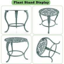Soporte de hierro fundido resistente para plantas, de estilo vintage con aspecto de hierro forjado, soporte decorativo redondo para macetas, portalámpara de metal para plantas, para uso interior y exterior, para plantas grandes, color verde - Hierro fundido verde - Ver 4