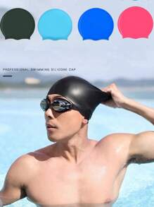 Silicone Swimming Cap, Unisex Comfortable Type Bath Cap, Long Hair Coverage Ear Protection & Reinforced Edge Anti-Tear Design, Non-Slip Swim Cap To Keep Hair Dry, Beach Essentials, Beach Accessories, Pool Float - Multicolor - View 1