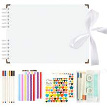 Sammelalbum-Album mit verschiedenem Zubehör, Schwarz- und Weißkarton-Fotoalbum, Schleifenversiegelung, DIY-Graffiti-Notizbuch, geeignet als Geschenk für Abschluss, Jahrestag, Hochzeit, Weihnachten, Halloween, Schulanfang, Schulmaterial