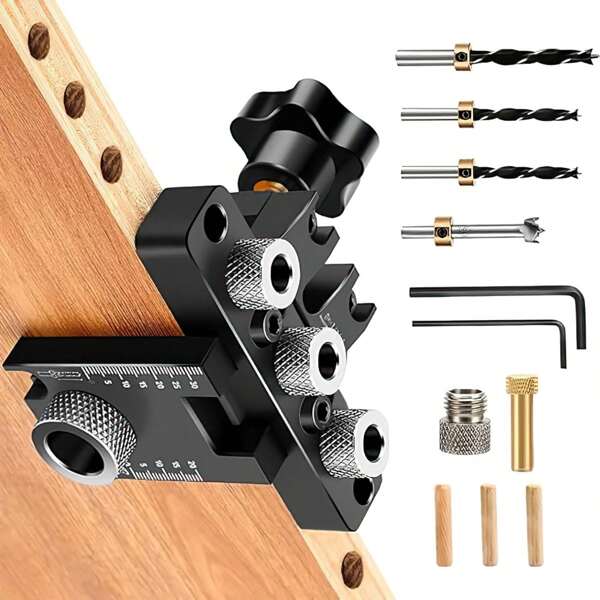 BohrersatzBohrschablone Bohrhilfe Holzdübel 3-in-1 die Bohrschablone MöbelbauStanzer-Locator Tischlerwerkzeuge Für die MöbelherstellungDübellöcher 8/10/15mm mit Positionierungsclip Einstellbare Bohrführung