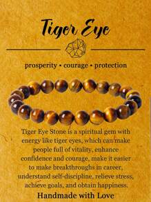 1 件天然虎眼石手链，男女皆宜 - 8 毫米半宝石串珠手链、圆形宝石弹力手链、瑜伽手链珠宝礼物 5A 天然虎眼石手链，男女款魅力天然石珠宝 - 棕色 - 查看 11