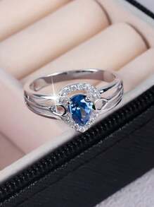 1 pieza Anillo de piedra de zirconia en forma de lágrima brillante y lujoso, ideal para mujeres como regalo para el Día de San Valentín, compromiso, boda, aniversario, mamá, madre, Día de la Madre