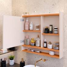 Wall-Mounted Bathroom Cabinet With Mirror Aqua 1 Door Colors - 米色 - 查看 3