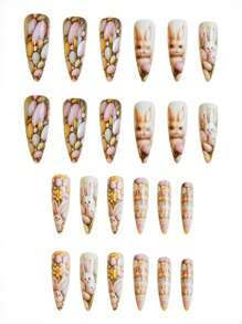 24 Stück Osterhasen Fingernägel, Cartoon süße Hase & Ei Themen Nagelaufkleber zum Aufkleben