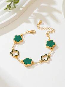 Conjunto de 2 peças/conjunto elegante europeu minimalista de metal flor da sorte colar pulseira joias conjunto de presente