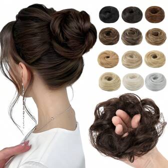 Messy Bun Hair Piece Curly Hair Bun Extensions With Straight Tails Hair Scrunchies Ponytail Hairpieces For Women