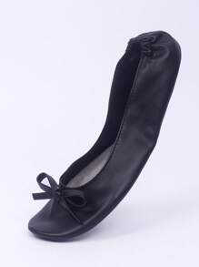 Women's Fashion Casual Soft Comfortable Versatile Indoor Soft-Sole Lightweight Foldable Shoes With Drawstring Pouch For Storage And Travel, Suitable For Dancing - Black - View 4