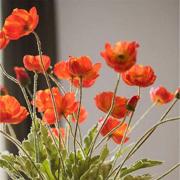 1/4/5pcs Artificial Flowers Silk Poppy Flowers For Home Decor Bouquet Wedding Home Party Table Faux Flower Spring Flower Arrangement Center Decoration Gifts Birthday Graduation