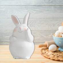 Adorno de resina de Pascua, bonito conejo de pie, artesanía artística, decoración del hogar para la habitación de los niños. - Beis - Ver 8