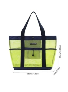 1PC Large Mesh Beach Bag - Sandproof Swim Tote Bag Oversized For Family Foldable Lightweight Pool Boat Bag With Zipper And Extra Pockets For Toys & Vacation Beach Cruise Essentials