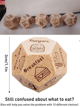 1 pezzo Dadi in legno creativo per San Valentino con incisione laser, giocattolo da gioco con 12 lati e bordi arrotondati per giochi da tavolo