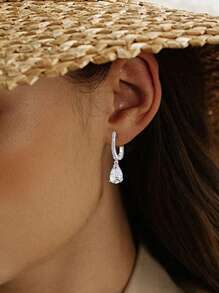 Orecchini ad anello a goccia in zirconia cubica argento, orecchini eleganti ipoallergenici per donne, adatto per uso quotidiano, regalo di compleanno