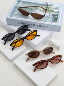 5pcs New Vintage Oval Small Frame Fashion Eyeglasses For Women, Stylish High-End Casual Street Photography Glasses Halloween For Summer Beach Vacation,Outdoor,Travel