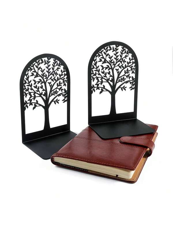 1Pair Metal Bookends, Tree Of Life Desktop Metal Book Ends, Book Storage Rack, Minimalist Desktop Book Holder, Student Combo Desk Organizer Rack, Multifunctional Desktop Decoration Stand For Office Best Gifts Birthday, Office Desktop Home Bookend Gift For Book Loves Office Desktop Iron Book Rack, Book Stand, Reading Stand,