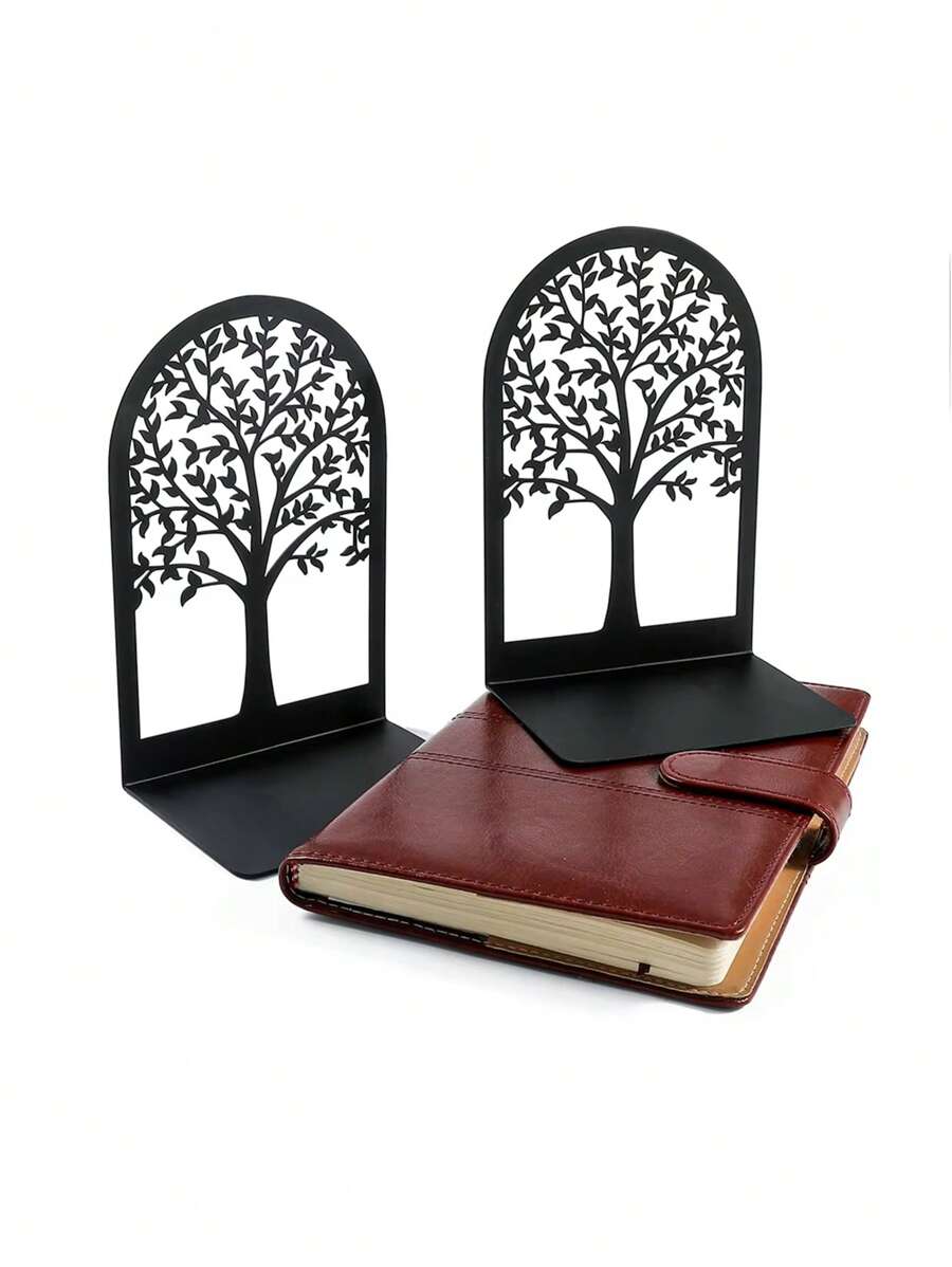 1Pair Metal Bookends, Tree Of Life Desktop Metal Book Ends, Book Storage Rack, Minimalist Desktop Book Holder, Student Combo Desk Organizer Rack, Multifunctional Desktop Decoration Stand For Office Best Gifts Birthday, Office Desktop Home Bookend Gift For Book Loves Office Desktop Iron Book Rack, Book Stand, Reading Stand,