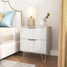 Nightstand Set Of 2, Bedside Table With 2 Drawers Storage, End Side Table With Golden Legs For Living Room, Bedroom Furniture - trắng - Xem 5