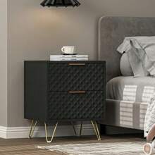 Nightstand Set Of 2, Bedside Table With 2 Drawers Storage, End Side Table With Golden Legs For Living Room, Bedroom Furniture - màu đen - Xem 5