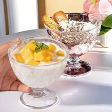 2 件北欧风格大容量优质冰淇淋玻璃碗，创意高脚饮料杯，透明鸡尾酒杯，酒杯，高档沙拉碗，砖纹设计