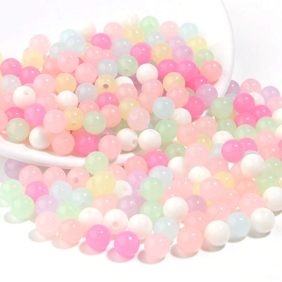 20-500pcs/Pack Acrylic Translucent Jelly Color Round Beads, Fashion Mixed Color Cute Fresh Style Assorted Size DIY Jewelry Making Craft Supplies For Bracelet, Necklace, Phone Charm, Keychain