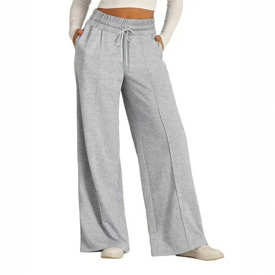 Stylish Women's Solid Color Drawstring Casual Street Sweatpants - 淺灰色 - 查看 1