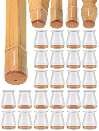 16 Pieces Of Silent Silicone Solid Wood Chair Foot Cushion Stool Leg Protective Cover, Transparent Thick Wear-Resistant Leg Cover Elastic Table Chair Foot Cover