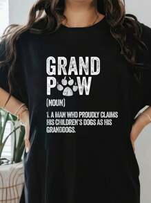 Funny Best Dog Grandpa Ever Grandpaw Apparel Retro Grand Paw T-Shirt Print T-Shirt, Short Sleeve Round Neck Casual Top For Summer & Spring, Women's Clothing