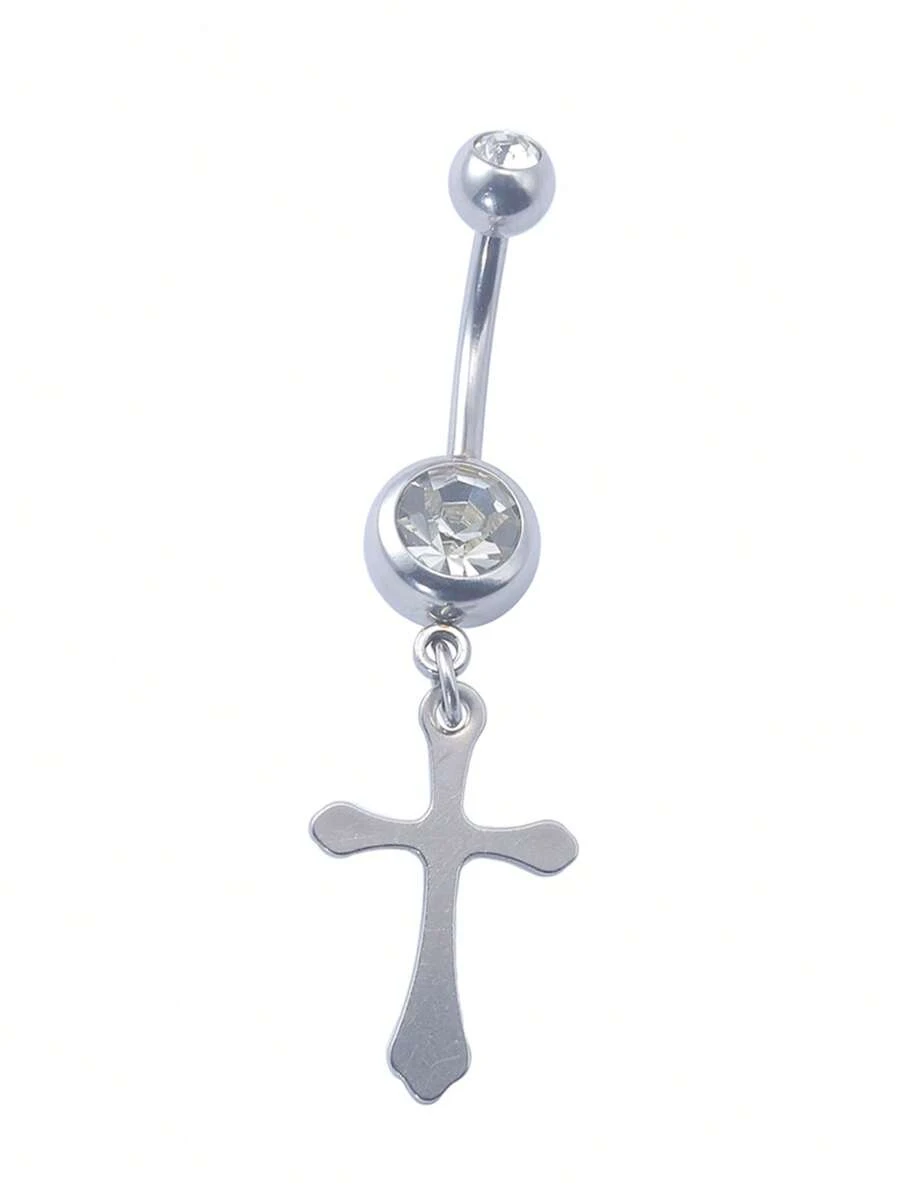 1 件吊坠十字肚脐环不锈钢肚脐穿刺身体首饰
