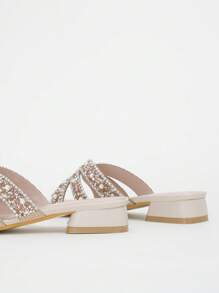 Women's Fashionable Sparkling Rhinestone Decorated Caged Sandals, Wide Multi-Color Glass Chains, Comfortable Platform Thick Block Heels, Suitable For Party And Daily Wear