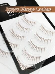 Rikuaild 5 对棕色睫毛自然假睫毛，棕色漫画睫毛纤细透明睫毛漫画眼妆效果，适合卡通风格眼妆 - 自然纖長款 - 查看 3