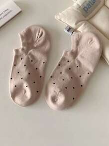 6 Pairs Women Casual Cute Polka Dot Short Socks, Breathable Boat Socks, Chic Minimalist Style, Spring/Summer