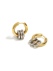 2 件 18K 镀金不锈钢女士耳环，旋转财富设计，日常佩戴，派对礼物 - 轉運耳環 - 查看 2