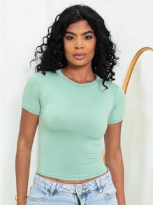 Moderna & Slim Kit 3: Women's Baby Tee: Slim Fit Short Sleeve Blouse - 1 Đen và 1 Xám 1 Xanh ngọc - Xem 2