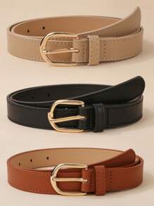 3pcs Women's Casual Neutral Style Assorted Color PU Leather Belt Summer, School