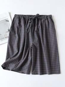 3 pièces/set Short de détente d'été confortable pour hommes, taille élastique réglable, imprimé à carreaux, avec poches, convient comme vêtement de nuit ou décontracté