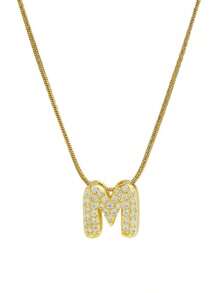 Small Chunky Alphabet Balloon 3D Letter Initials Gold Plated Pendant Necklace For Women Personalized Jewelry
