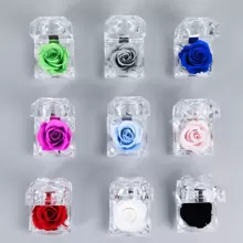 Boîte à bague rose éternelle en 9 couleurs | Bijou de fleur préservée, cadeau pour les mariages, la Saint-Valentin et les souvenirs de mariée (boîte-cadeau de luxe), plantes artificielles