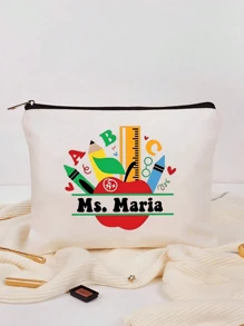 1pc Custom Name Thank You Teacher Personalized Gift Bag, New Cosmetic Bag, Custom Name Logo Cosmetic Bag, Can Be Customized To Your Unique Design, Lightweight Zipper Cosmetic Bag Is Also Perfect For Coin Purse, Pencil Case, Perfect For Shopping, Date, Vacation, Travel, Festival, Party Or As A Gift